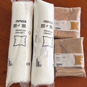 IKEA INNER Pillow filler 20”x20” & SANELA Covers 20”x20” Set of 2 each NEW
